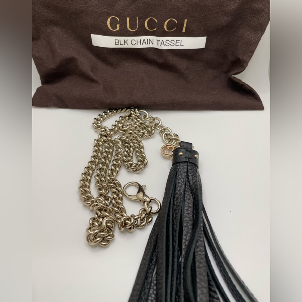 NEW!  Gucci Women's Chain Tassel Gold / Black Leather Belt/Necklace - 75 - Picture 5 of 9